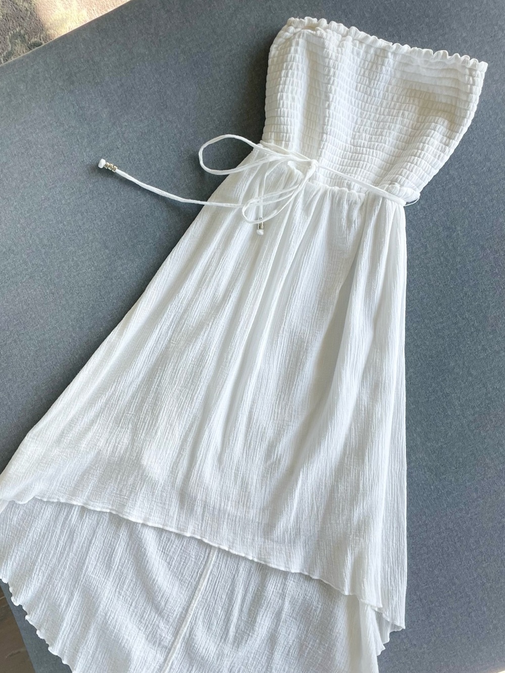 Guess High-Low White Strapless Cotton Dress | Fully Lined | XS